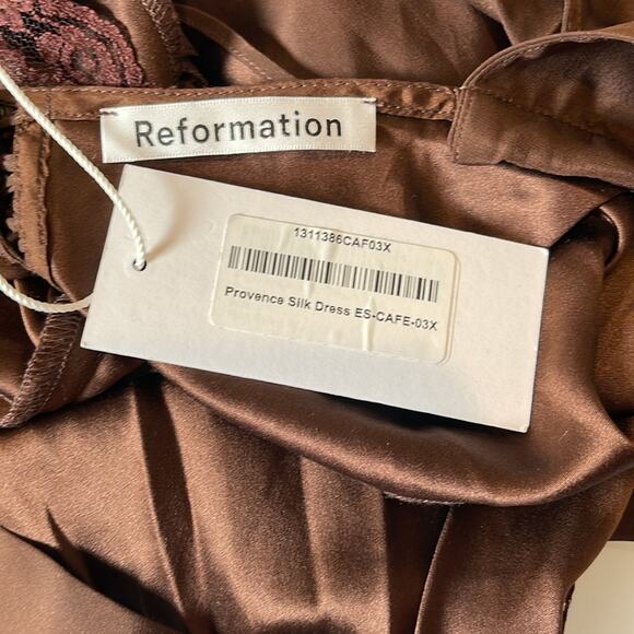 Reformation Provence Lace Trim Silk Cafe Brown Slip Maxi Dress Size 3X - Picture 8 of 9